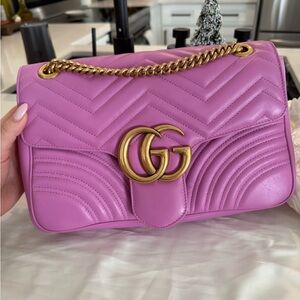 Gucci Purple Quilted Shoulder Bag with Gold Chain